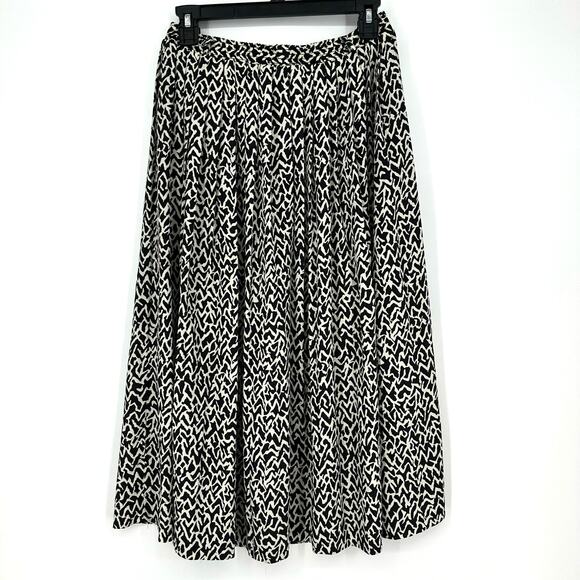 70s Vintage Skirt Womens Small Black Midi Print Pleated Cottage Boho Bohemian - Picture 3 of 7